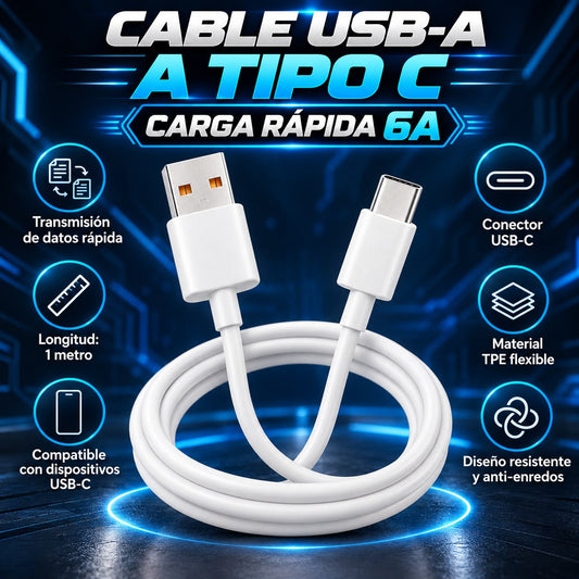 Cable De Carga Rápida USB A a USB C 6A 1M